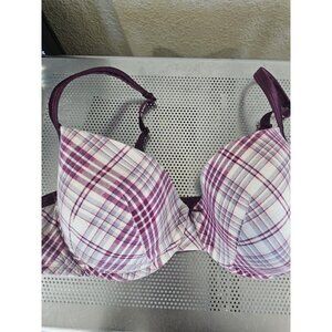 Cacique Purple White Plaid T-shirt Bra Underwired Women's Size 42D
